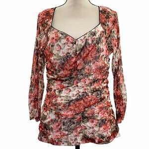 Agb Long Sleeve Printed Sweetheart Neckline Blouse